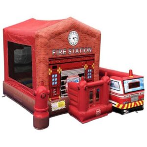 205Party Fire Station Bounce House combo Front angle