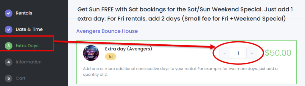 Extra days booking step