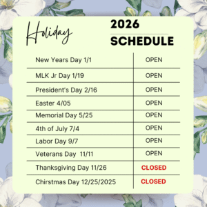 2026 Holiday Schedule